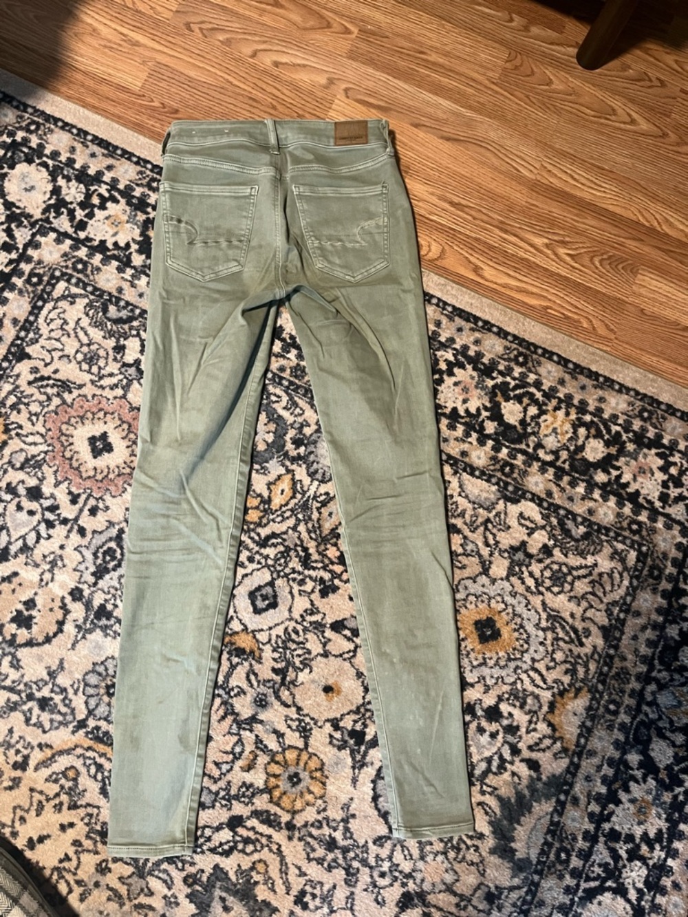 American Eagle Next Level Stretch Green Denim Jeans Size 4 X-long - Picture 2 of 4